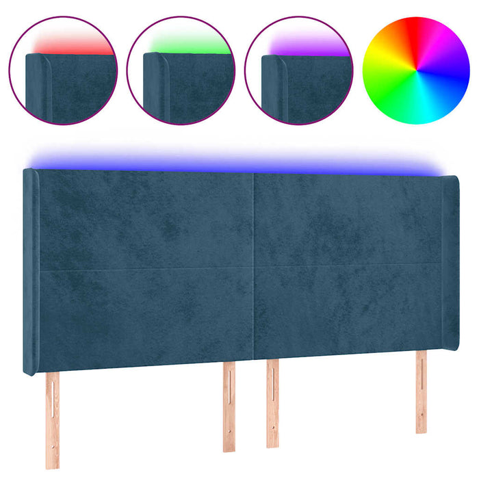 Tăblie de pat cu LED, albastru închis, 183x16x118/128cm catifea - WALTI WALTI