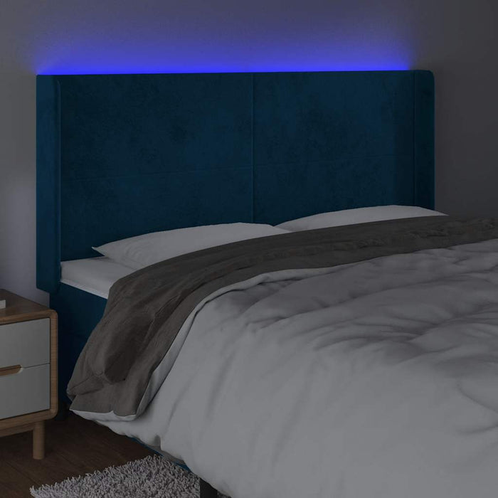 Tăblie de pat cu LED, albastru închis, 183x16x118/128cm catifea - WALTI WALTI
