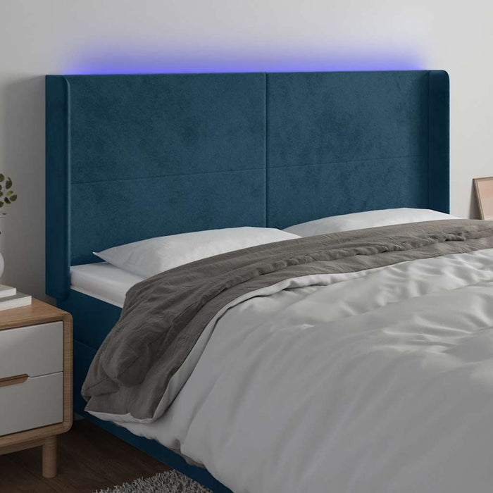 Tăblie de pat cu LED, albastru închis, 183x16x118/128cm catifea - WALTI WALTI