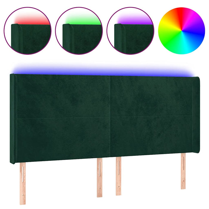 Tăblie de pat cu LED, verde închis, 203x16x118/128 cm, catifea - WALTI WALTI