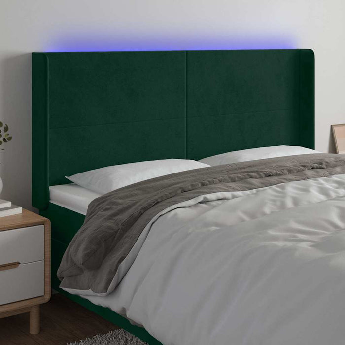Tăblie de pat cu LED, verde închis, 203x16x118/128 cm, catifea - WALTI WALTI
