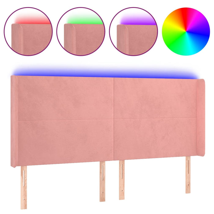 Tăblie de pat cu LED, roz, 203x16x118/128 cm, catifea - WALTI WALTI