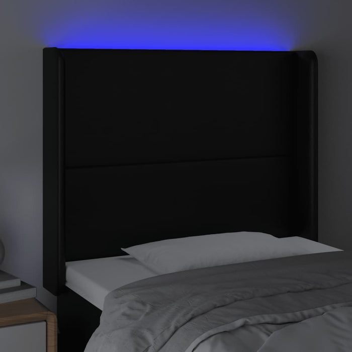 Tăblie de pat cu LED, negru, 83x16x118/128 cm, piele ecologică WALTI