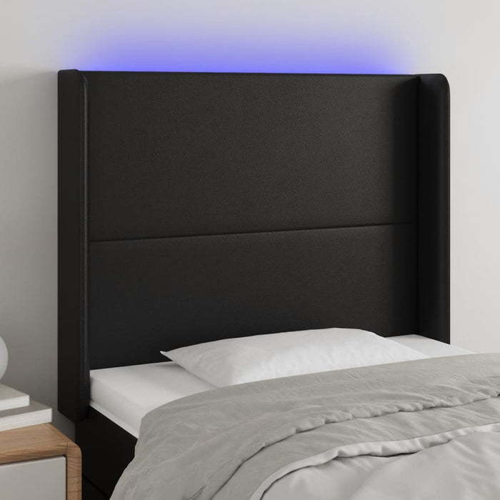 Tăblie de pat cu LED, negru, 83x16x118/128 cm, piele ecologică WALTI