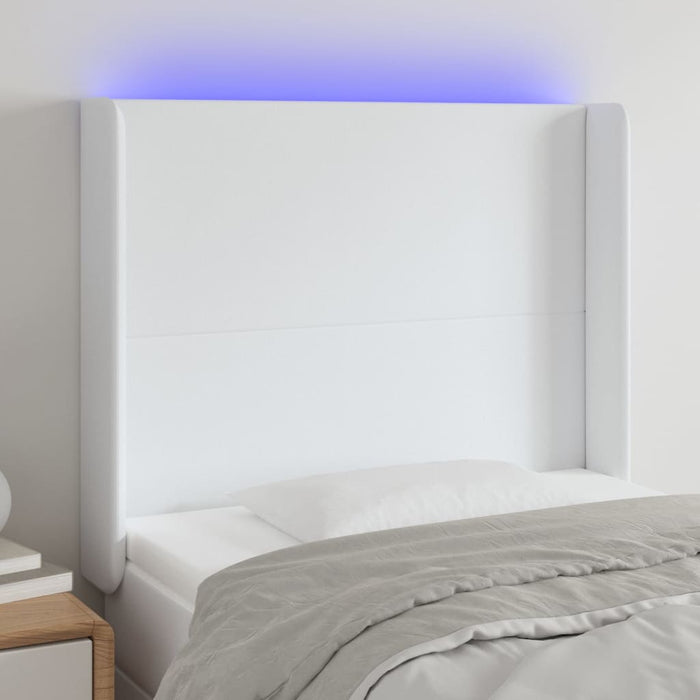 Tăblie de pat cu LED, alb, 83x16x118/128 cm, piele ecologică - WALTI WALTI