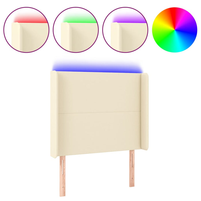 Tăblie de pat cu LED, crem, 83x16x118/128 cm, piele ecologică - WALTI WALTI