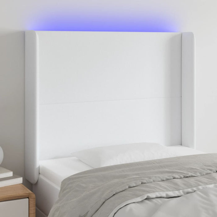 Tăblie de pat cu LED, alb, 93x16x118/128 cm, piele ecologică - WALTI WALTI