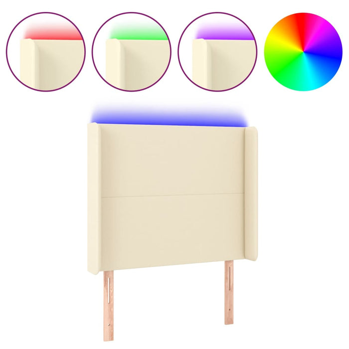 Tăblie de pat cu LED, crem, 93x16x118/128 cm, piele ecologică - WALTI WALTI
