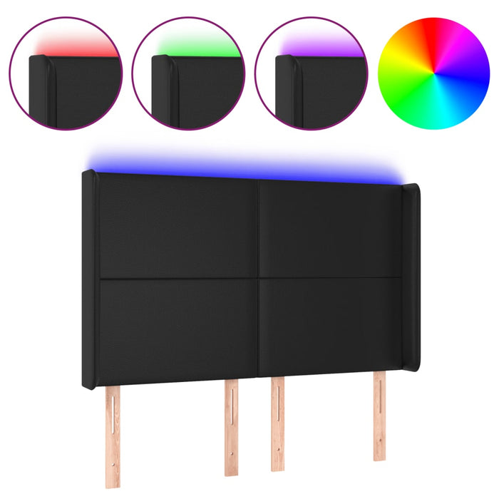 Tăblie de pat cu LED, negru, 147x16x118/128 cm, piele ecologică - WALTI WALTI