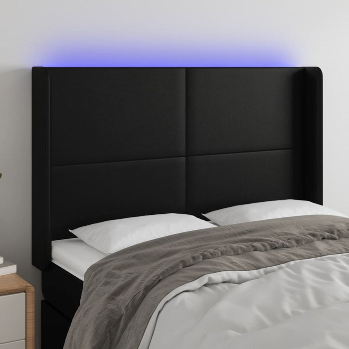 Tăblie de pat cu LED, negru, 147x16x118/128 cm, piele ecologică - WALTI WALTI