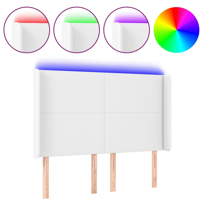 Tăblie de pat cu LED, alb, 147x16x118/128 cm, piele ecologică - WALTI WALTI