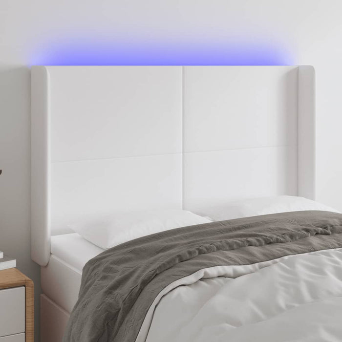 Tăblie de pat cu LED, alb, 147x16x118/128 cm, piele ecologică - WALTI WALTI