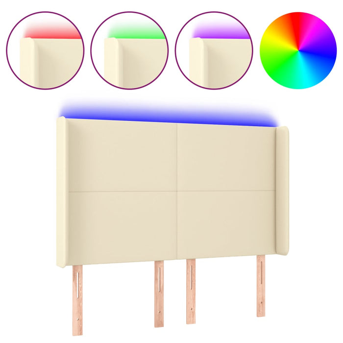 Tăblie de pat cu LED, crem, 147x16x118/128 cm, piele ecologică - WALTI WALTI