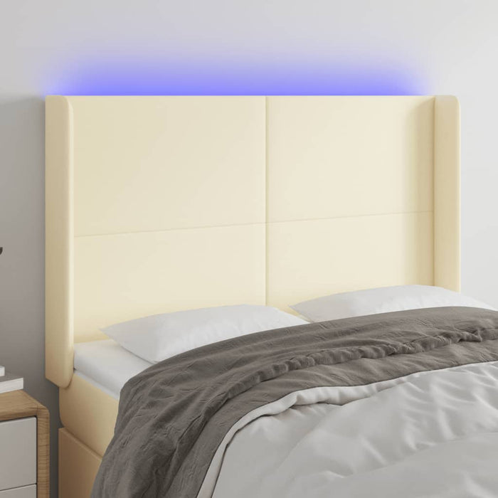 Tăblie de pat cu LED, crem, 147x16x118/128 cm, piele ecologică - WALTI WALTI