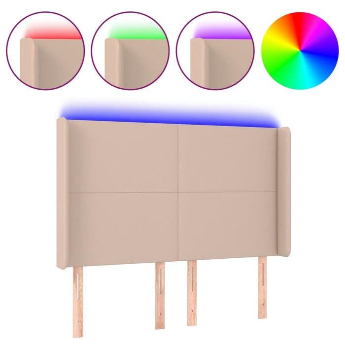 Tăblie de pat cu LED, cappuccino, 147x16x118/128 cm, piele eco - WALTI WALTI