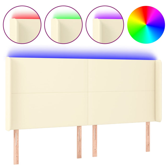 Tăblie de pat cu LED, crem, 163x16x118/128 cm, piele ecologică - WALTI WALTI