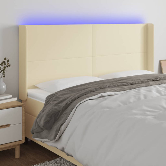 Tăblie de pat cu LED, crem, 163x16x118/128 cm, piele ecologică - WALTI WALTI