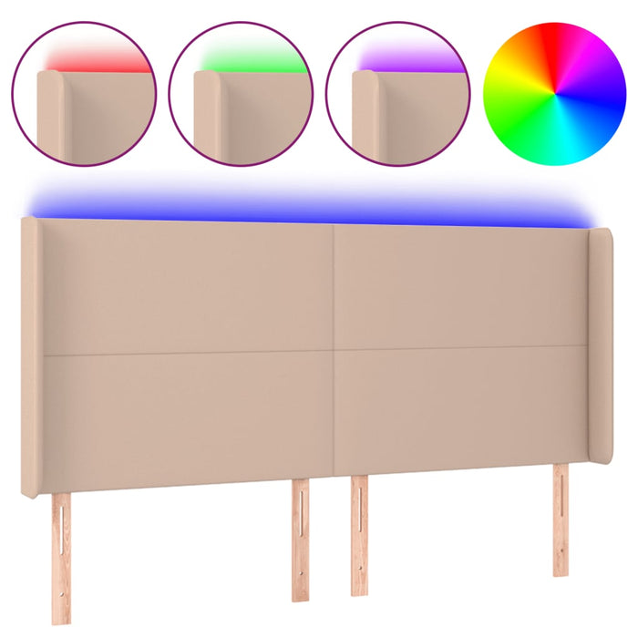 Tăblie de pat cu LED, cappuccino, 163x16x118/128 cm, piele eco WALTI