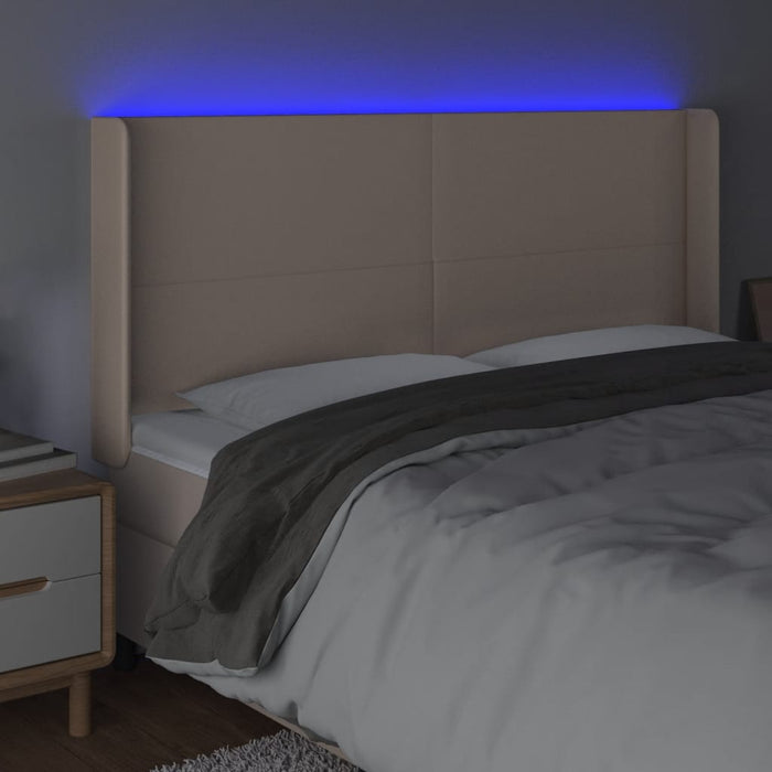Tăblie de pat cu LED, cappuccino, 163x16x118/128 cm, piele eco WALTI