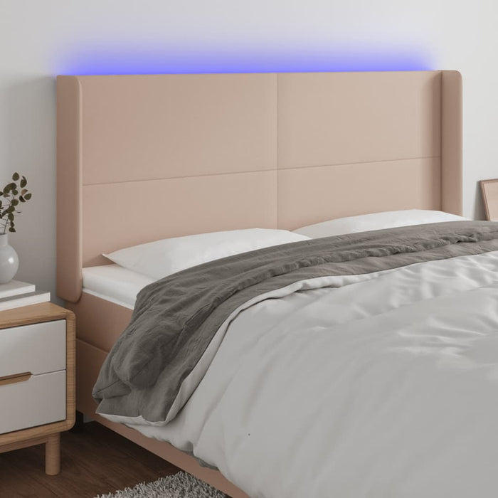 Tăblie de pat cu LED, cappuccino, 163x16x118/128 cm, piele eco WALTI
