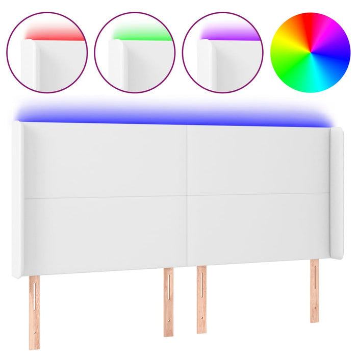 Tăblie de pat cu LED, alb, 183x16x118/128 cm, piele ecologică WALTI