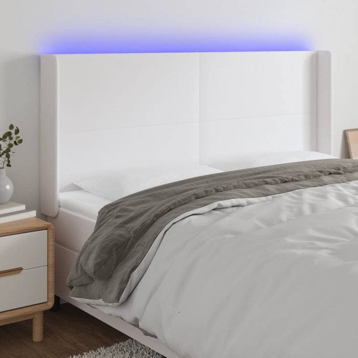 Tăblie de pat cu LED, alb, 183x16x118/128 cm, piele ecologică WALTI
