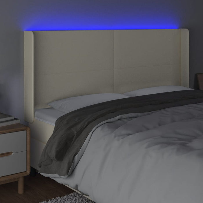 Tăblie de pat cu LED, crem, 183x16x118/128 cm, piele ecologică - WALTI WALTI
