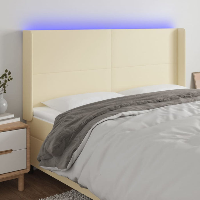 Tăblie de pat cu LED, crem, 183x16x118/128 cm, piele ecologică - WALTI WALTI