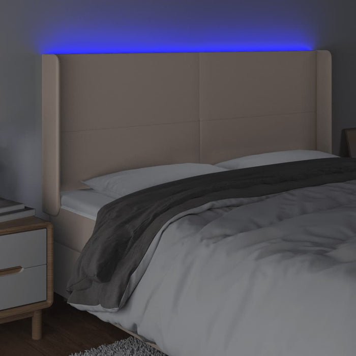 Tăblie de pat cu LED, cappuccino, 183x16x118/128 cm, piele eco WALTI