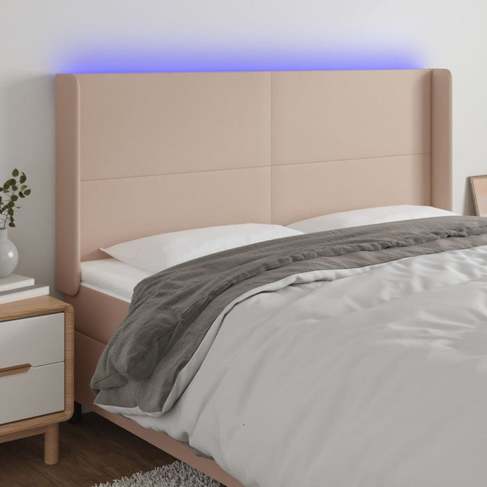 Tăblie de pat cu LED, cappuccino, 183x16x118/128 cm, piele eco WALTI