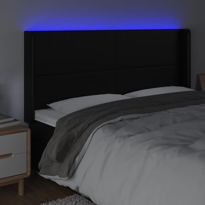 Tăblie de pat cu LED, negru, 203x16x118/128 cm, piele ecologică - WALTI WALTI