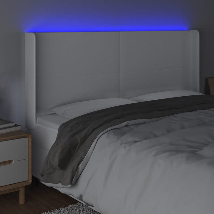 Tăblie de pat cu LED, alb, 203x16x118/128 cm, piele ecologică - WALTI WALTI