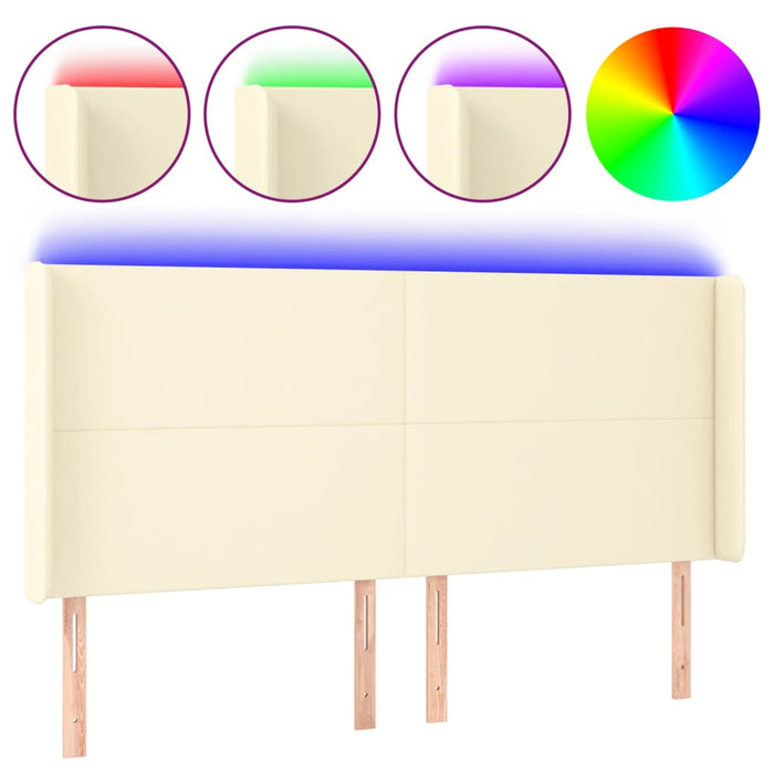 Tăblie de pat cu LED, crem, 203x16x118/128 cm, piele ecologică - WALTI WALTI