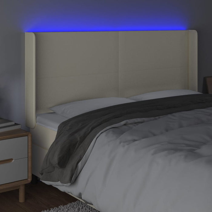 Tăblie de pat cu LED, crem, 203x16x118/128 cm, piele ecologică - WALTI WALTI