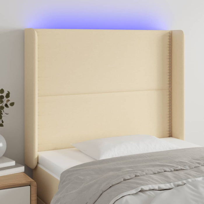 Tăblie de pat cu LED, crem, 93x16x118/128 cm, textil - WALTI WALTI