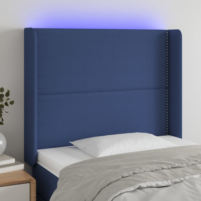 Tăblie de pat cu LED, albastru, 93x16x118/128 cm, textil - WALTI WALTI