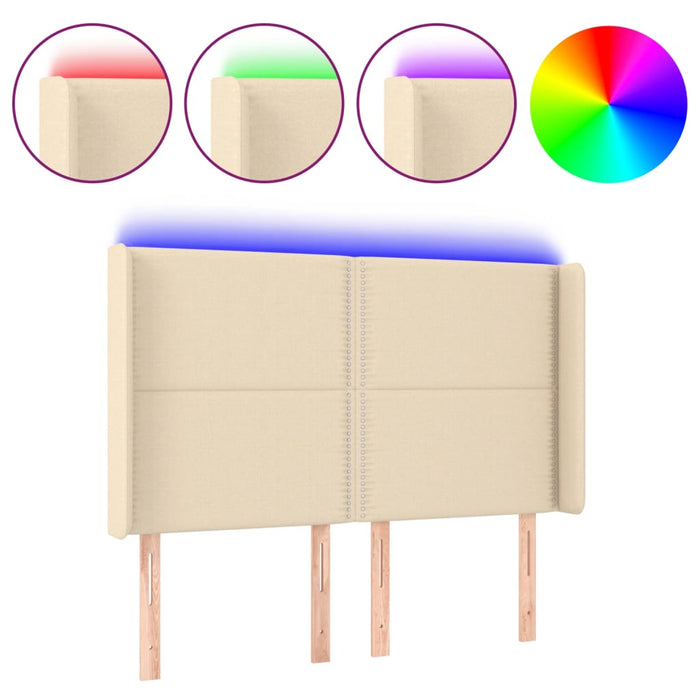 Tăblie de pat cu LED, crem, 147x16x118/128 cm, textil - WALTI WALTI