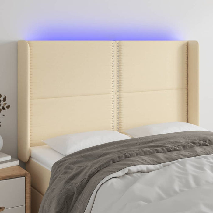 Tăblie de pat cu LED, crem, 147x16x118/128 cm, textil - WALTI WALTI