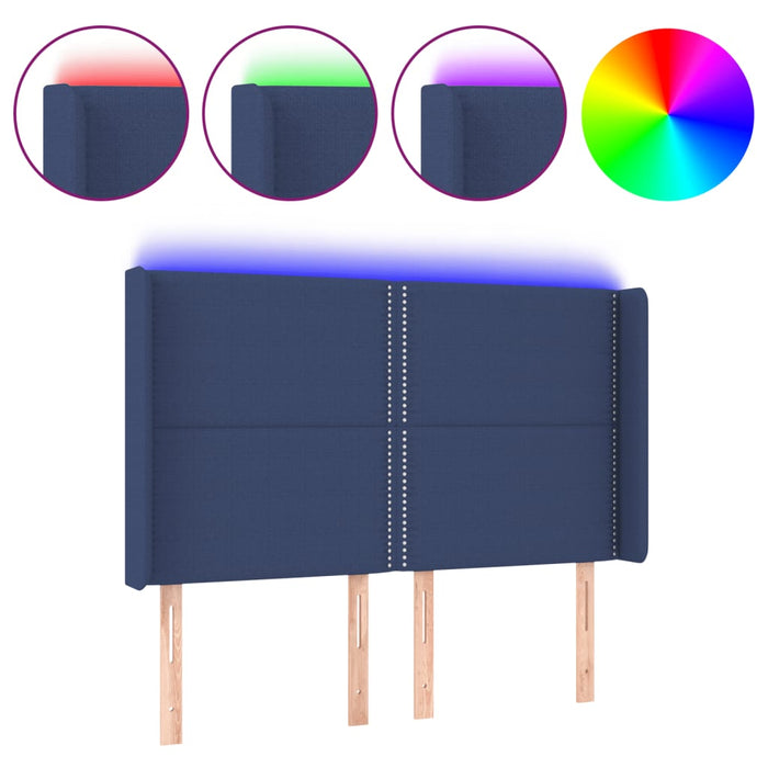 Tăblie de pat cu LED, albastru, 147x16x118/128 cm, textil - WALTI WALTI