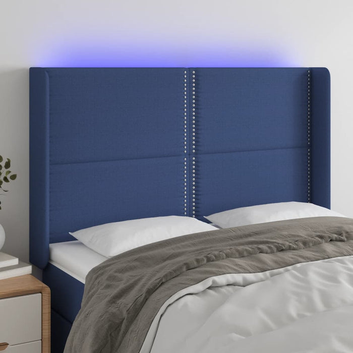 Tăblie de pat cu LED, albastru, 147x16x118/128 cm, textil - WALTI WALTI