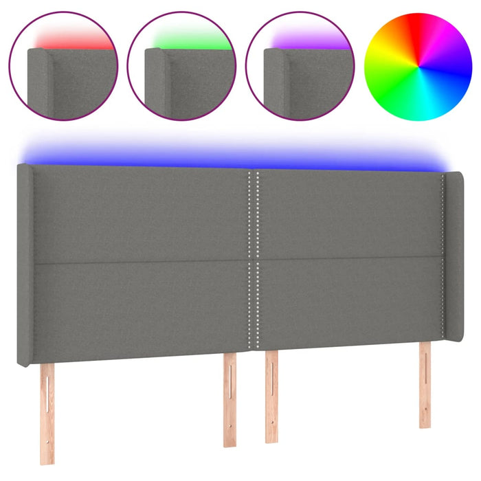 Tăblie de pat cu LED, gri închis, 183x16x118/128 cm, textil - WALTI WALTI