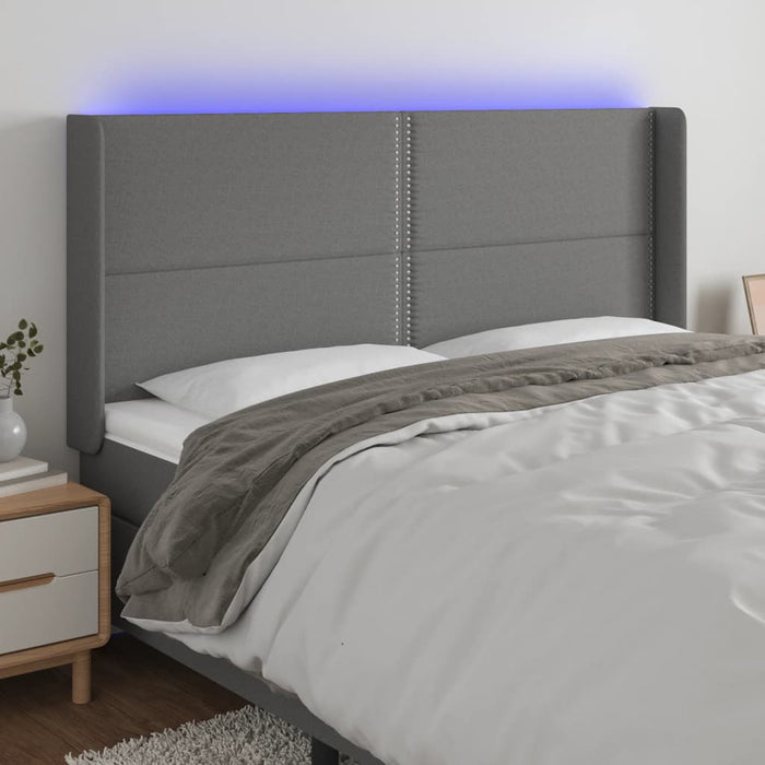Tăblie de pat cu LED, gri închis, 183x16x118/128 cm, textil - WALTI WALTI