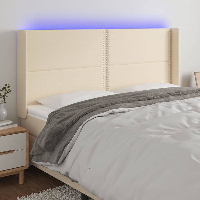 Tăblie de pat cu LED, crem, 183x16x118/128 cm, textil - WALTI WALTI