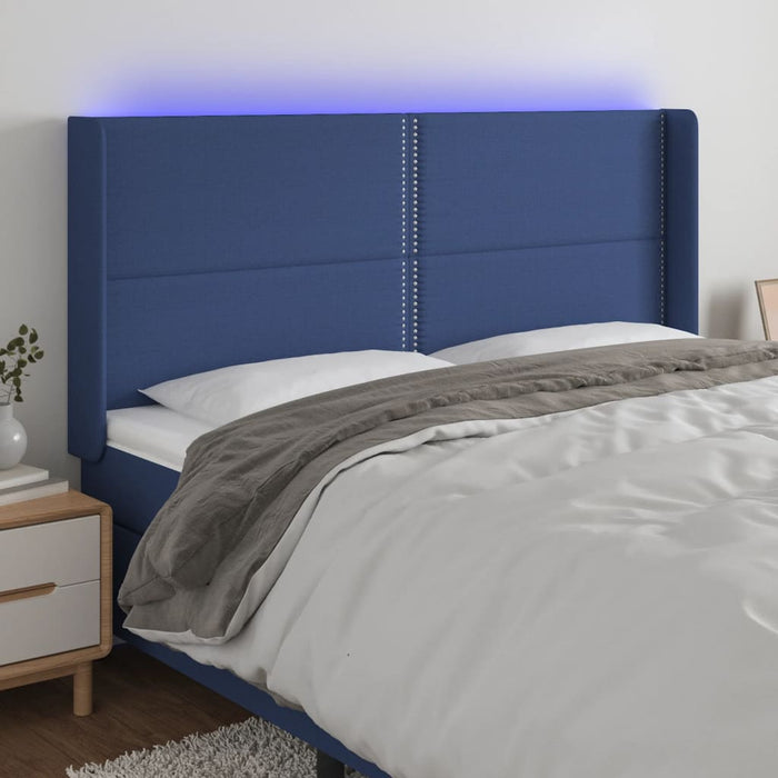 Tăblie de pat cu LED, albastru, 203x16x118/128 cm, textil - WALTI WALTI