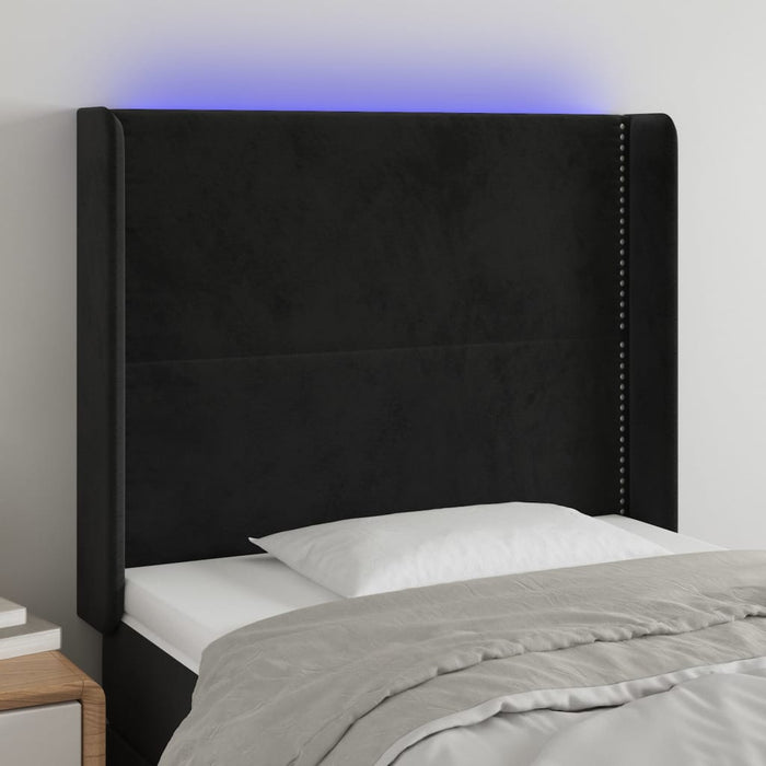 Tăblie de pat cu LED, negru, 83x16x118/128 cm, catifea - WALTI WALTI