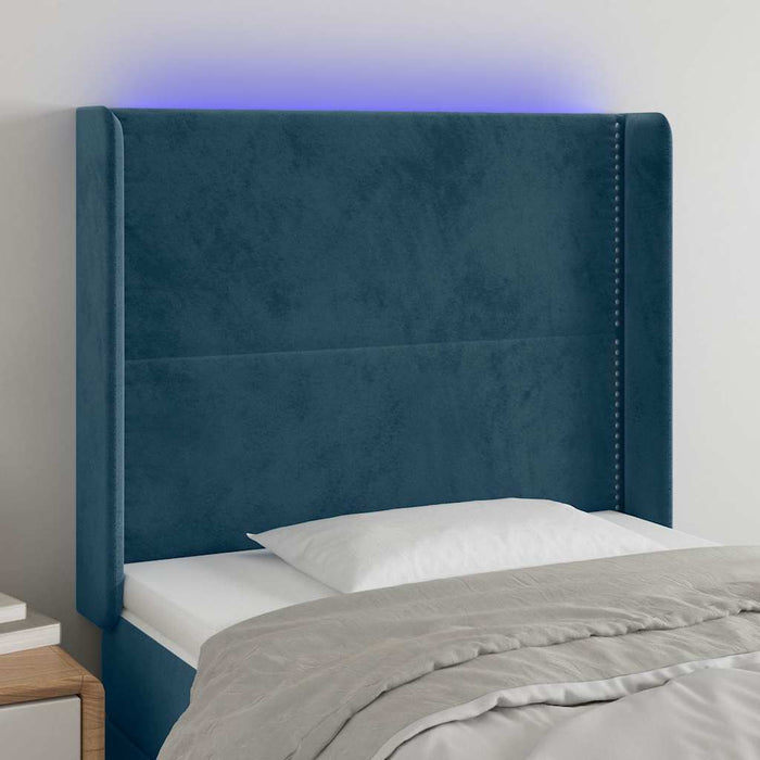 Tăblie de pat cu LED, albastru închis, 83x16x118/128cm, catifea - WALTI WALTI