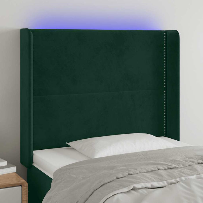 Tăblie de pat cu LED, verde închis, 93x16x118/128cm, catifea - WALTI WALTI