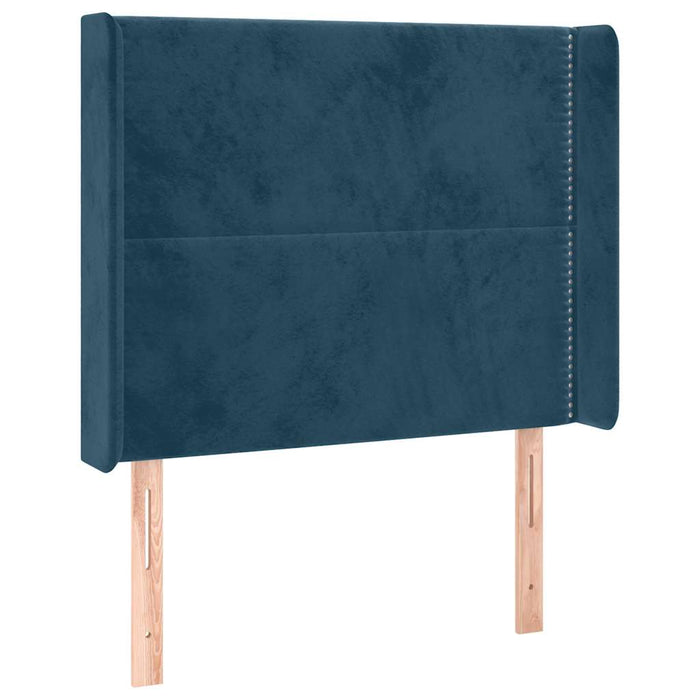 Tăblie de pat cu LED, albastru închis, 93x16x118/128cm, catifea WALTI