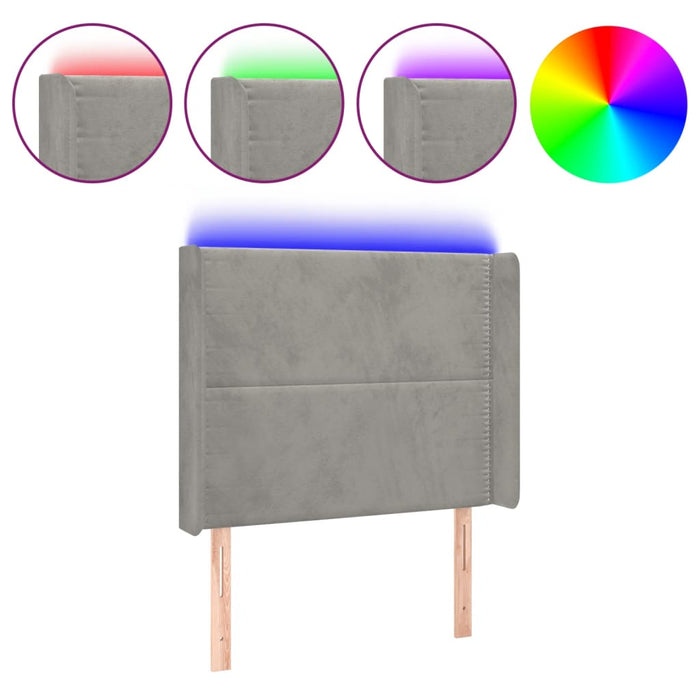 Tăblie de pat cu LED, gri deschis, 103x16x118/128 cm, catifea - WALTI WALTI