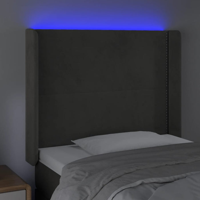 Tăblie de pat cu LED, gri deschis, 103x16x118/128 cm, catifea - WALTI WALTI